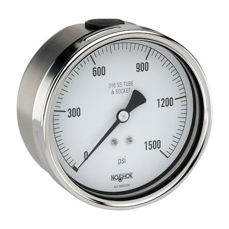 NOSHOK Pressure Gauge, 2.5" 304SS Case, 316SS Internals, 6000 psi, 1/4 NPT Male Bottom Conn, Glycerin Filled, Safety Glass Lens 25-500-6000-psi-SG